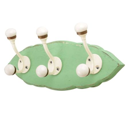 Green Cream Double Loop Ceramic Iron Wooden Hooks